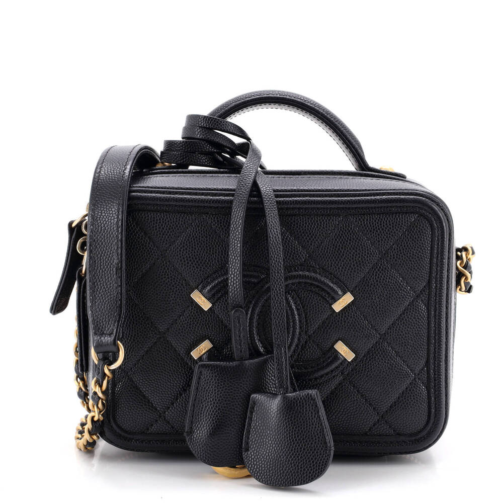Chanel Small Filigree Vanity Case Quilted Caviar
